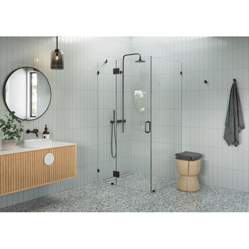 Halo 45.5 in. x 34.5 in. x 78 in. 90-degree Fully Frameless Glass Hinged Shower Enclosure, Oil Rubbed Bronze