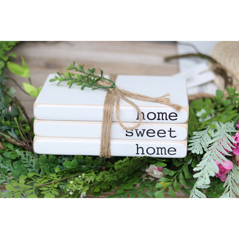 Livre décoratif en faux bois Gainz Home Sweet Home avec feuilles et ficelle de jute