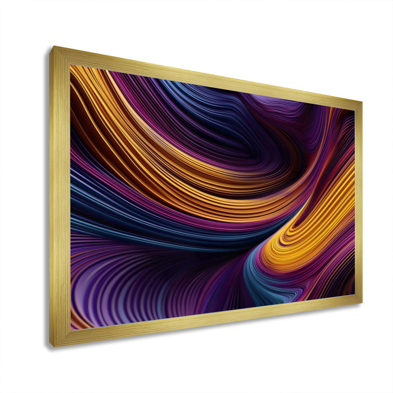 Mauve, jaune, couleurs dansantes I, H 12 po x l 20 po x P 1 po, Toile encadrée dorée avec coins fermés