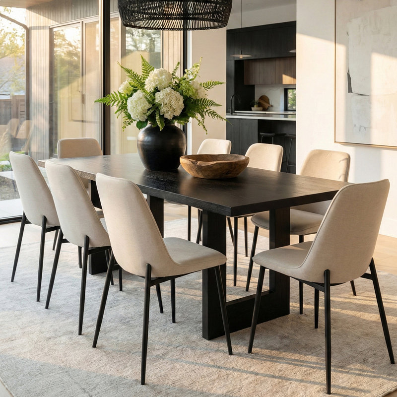 Upholstered Chenille Fabric Side Dining Chair (Set of 8), Beige