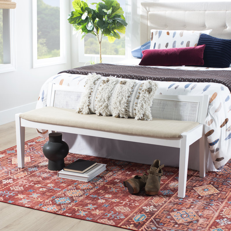 Donner Cane Back Cushioned Bench, White/Beige