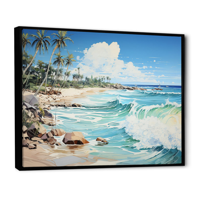 Bleu tropical Serenity II - imprimé, H 12 po x l 20 po x P 1 po, Cadre flottant noir