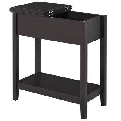 Table de bout, table d'appoint étroite avec plateau rabattable, armoire de rangement, tablette inférieure pour le salon, café foncé