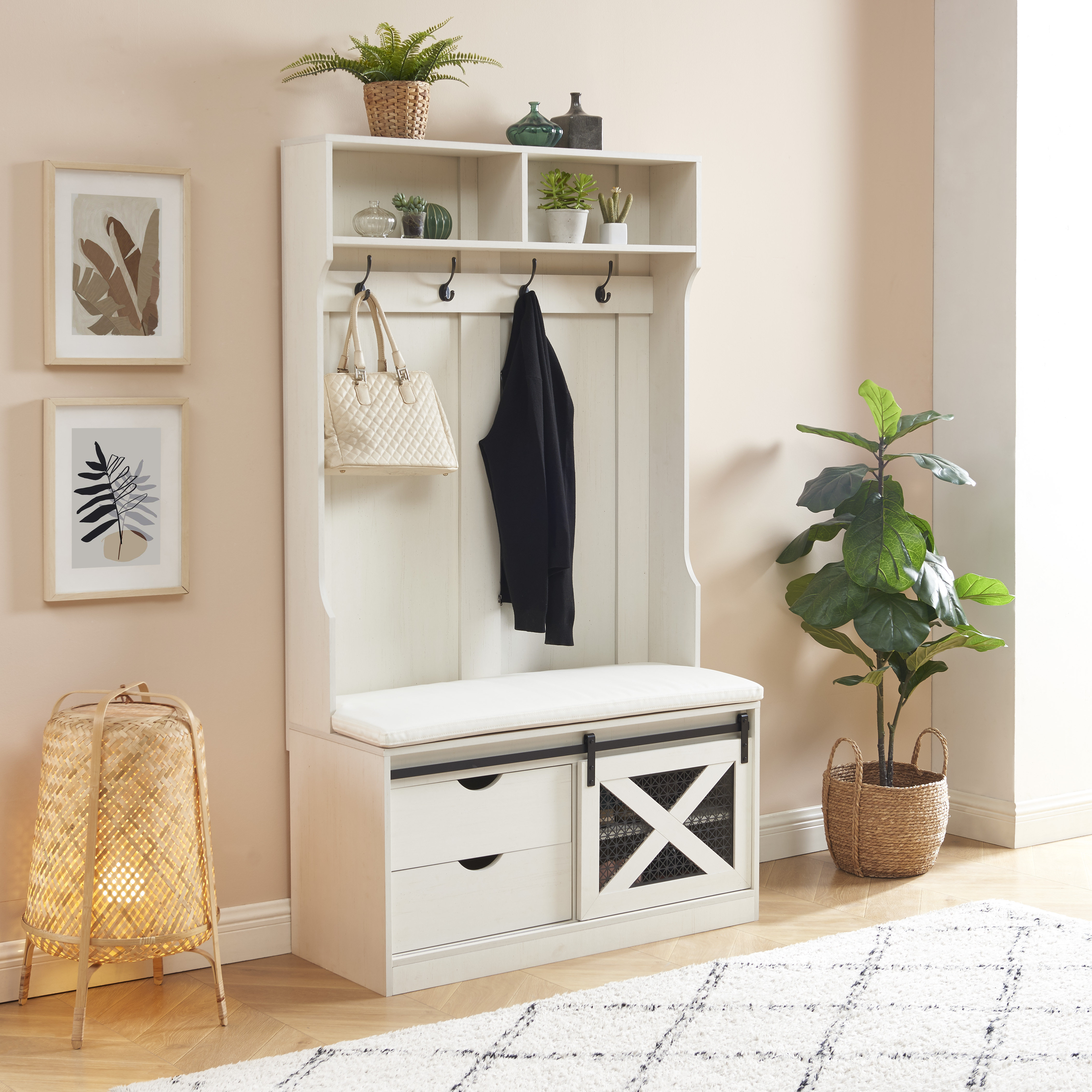 Syndi Hall Tree with Bench and Shoe Storage Gracie Oaks Color: White