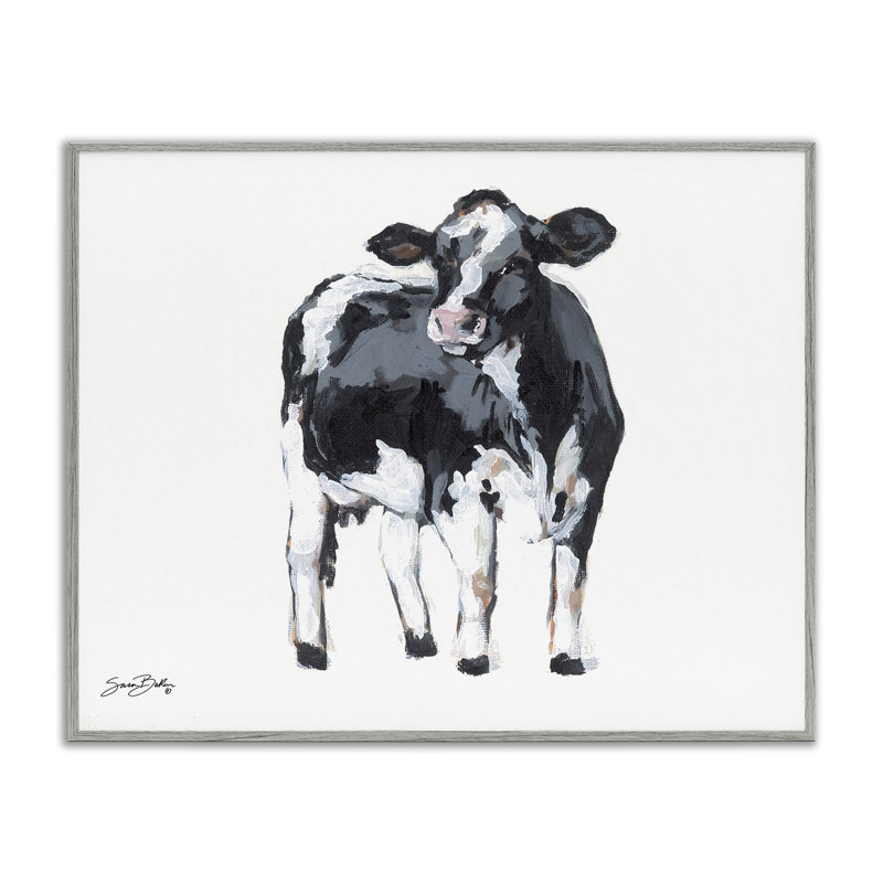 Vache laitière regardant giclée encadrée, design par Sara Baker, Estampe numérique Farmhouse, H 16 po x l 20 po
