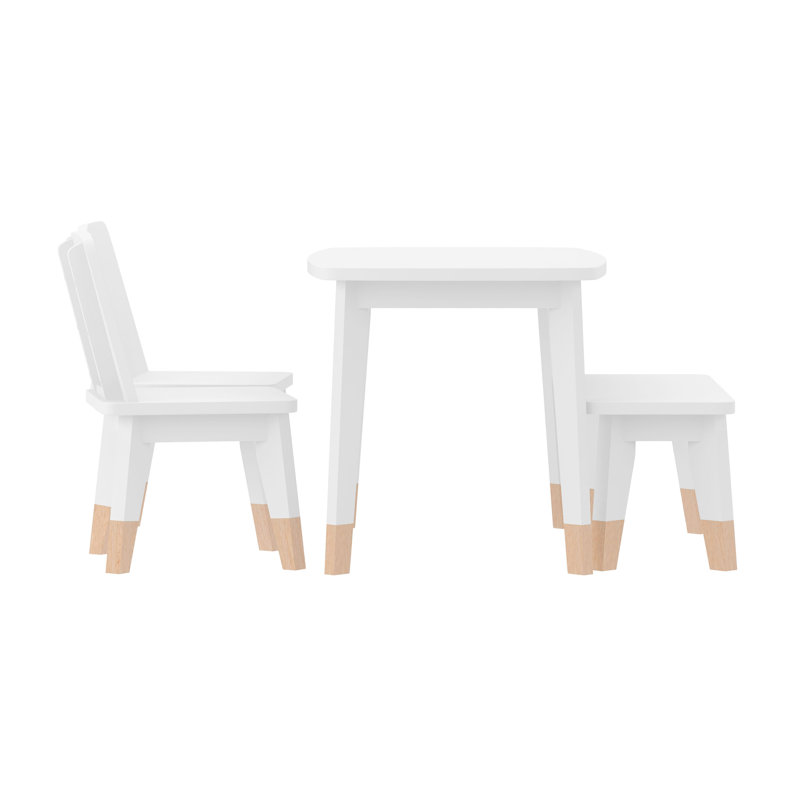 Kids 4-Piece Wood Seating Set With Table, 2 Chairs, And Bench Seat For 2, White