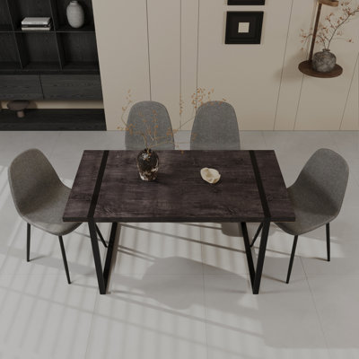Ensembles de table de salle à manger en MDF noir moderne avec chaises et meubles de cuisine industriels