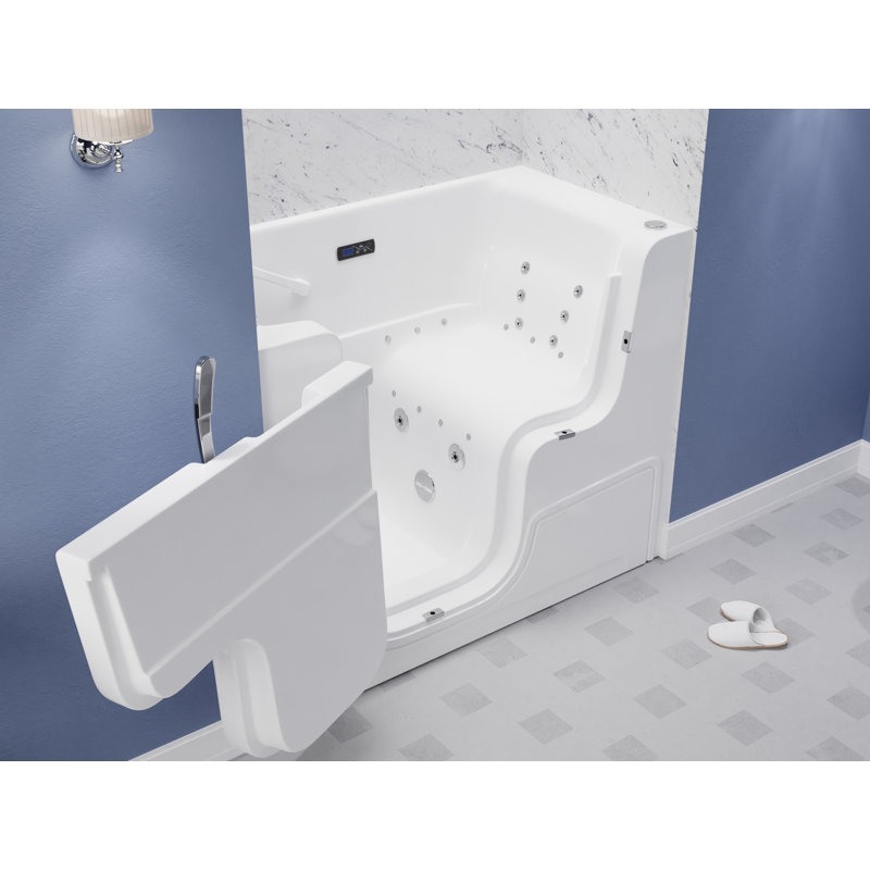 White Acrylic Freestanding Walk-In Tub with Jets and Handheld Shower