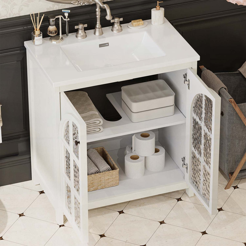 31-Inch Vintage Bathroom Vanity with Ceramic Sink,and Soft-Closing Doors for Elegant Storage, Antique White