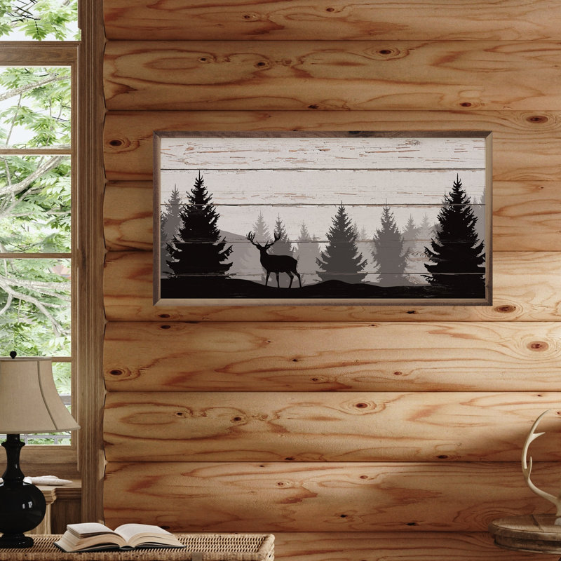 Deer In Pine Trees, 8" H x 16" W