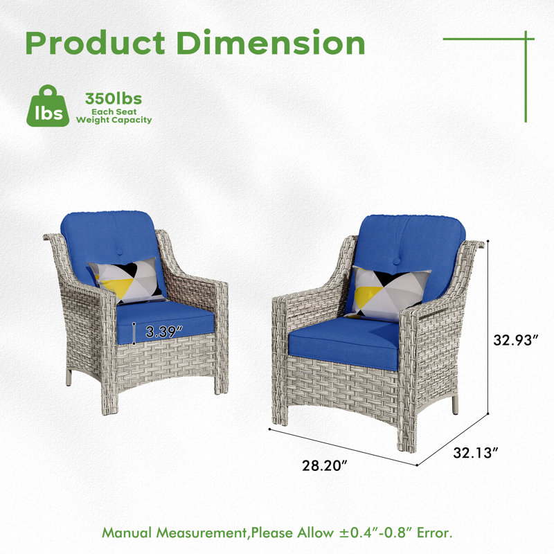Chaises d'extérieur en osier pour 2 personnes, chaises en rotin toutes saisons 2 places avec coussins confortables, Marine