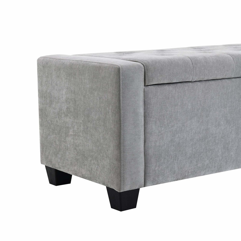 Banc de rangement avec repose-pieds 48 po gris clair avec charnière de sécurité, Gris clair