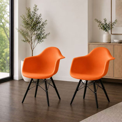 Plastic Dining Armchairs with Natural Wooden Wood Legs Indoor Outdoor