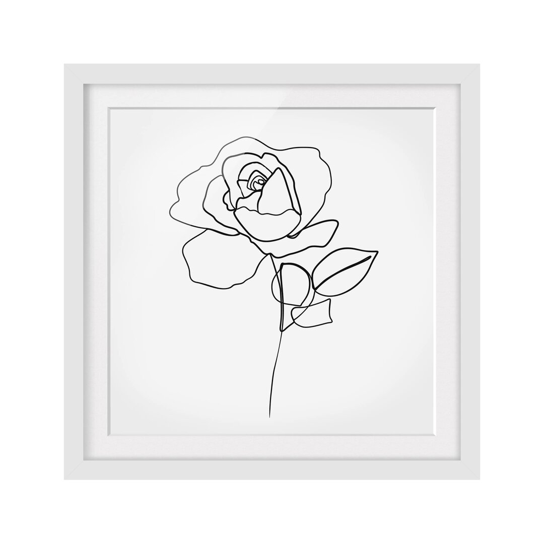 Gerahmter Grafikdruck Line Art Rose