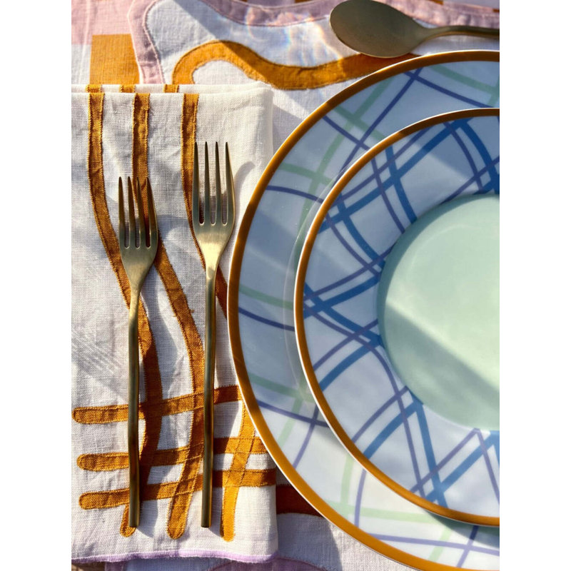 Embroidered Linen Napkins, Purple/Amber