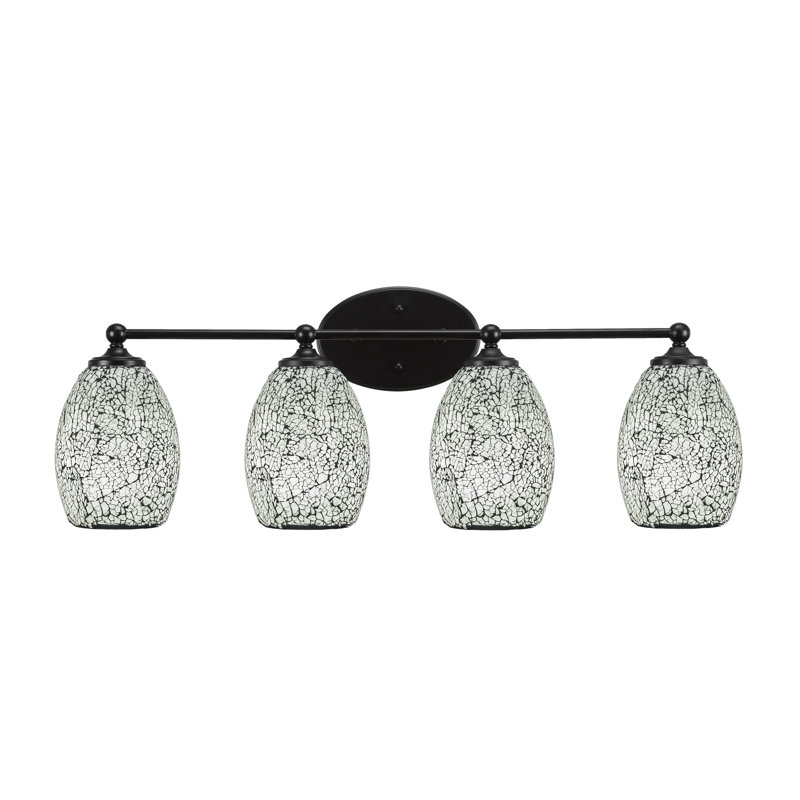 Beveritt 4 Light Bath Bar With 5" Fusion Glass, Matte Black