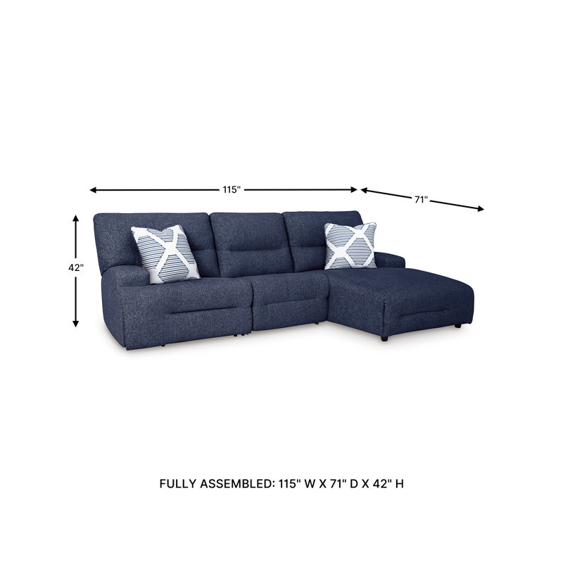 Canapé modulaire inclinable électrique 3 pièces Depaul, Polyester bleu, Orienté à droite