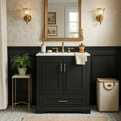 Meuble-lavabo autoportant de 30 po avec lavabo en céramique, armoire moderne avec tiroir divisé et porte de rangement à double couche