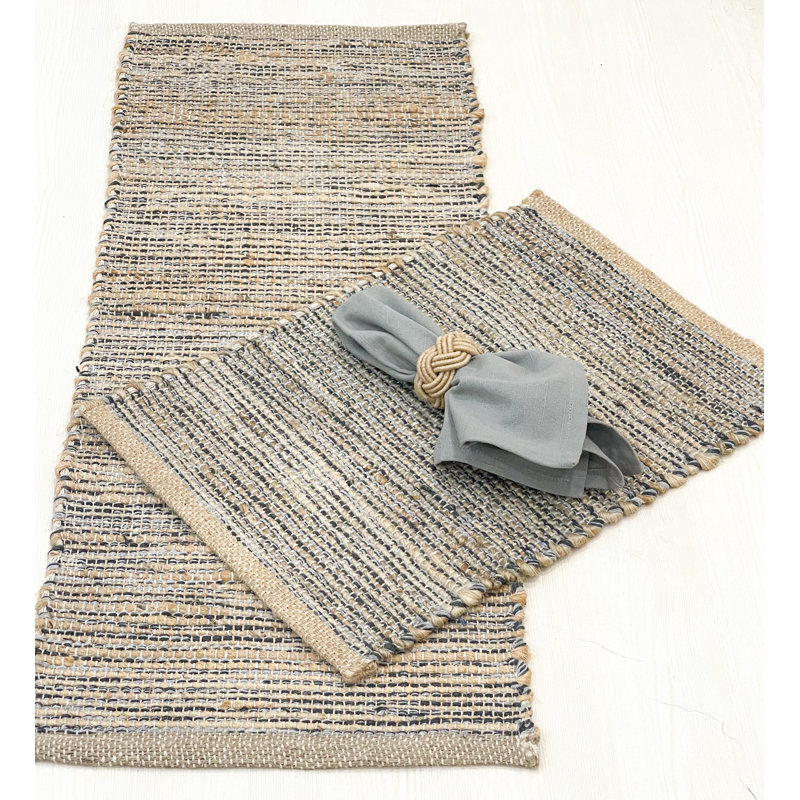 Pearsall Gingham Table Runner, 36" x 13", Natural/Gray Charcoal