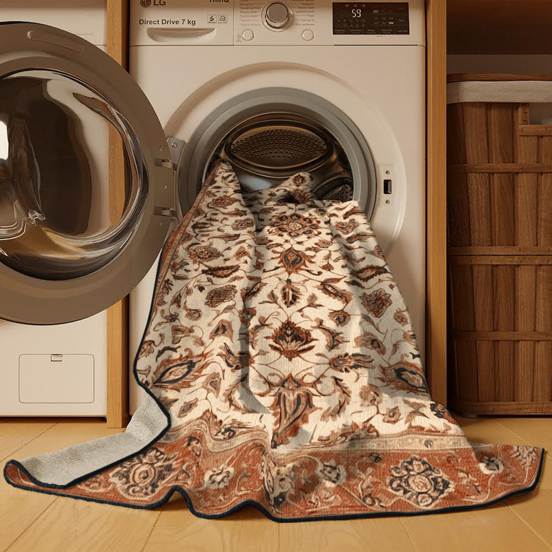 Tapis brun lavable à la machine, Rond 7 pi
