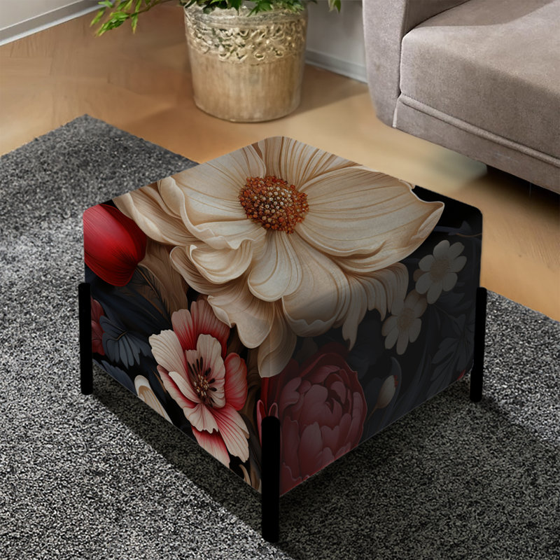 Motif floral victorien beige et rouge - Repose-pieds floral carré