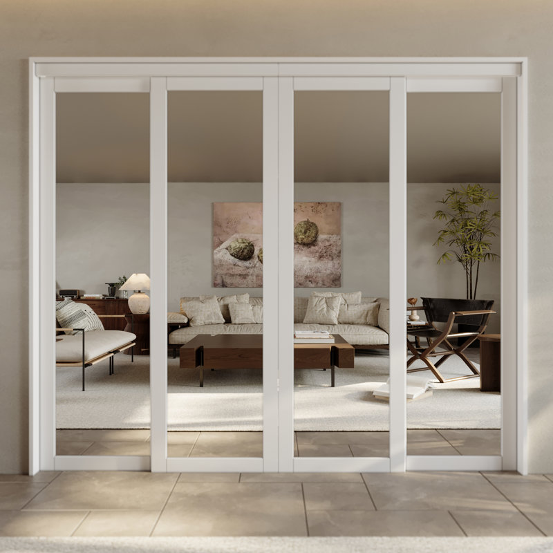 Porte de placard coulissante en miroir 96 po x 80 po avec quincaillerie, pré-finie et blanche pour corps entier