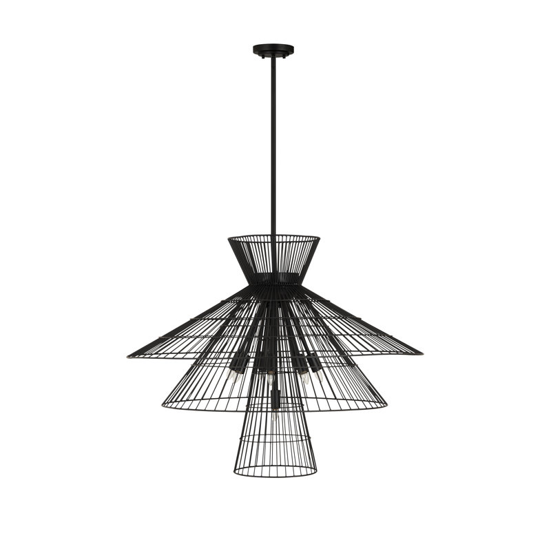Lustre géométrique unique à 8 lumières Bowry, Noir mat