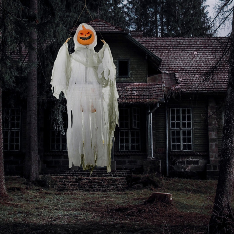 Décoration de fantôme de citrouille d'Halloween activée par le son 4 pi avec des yeux rouges brillants et des sons de cris effrayants