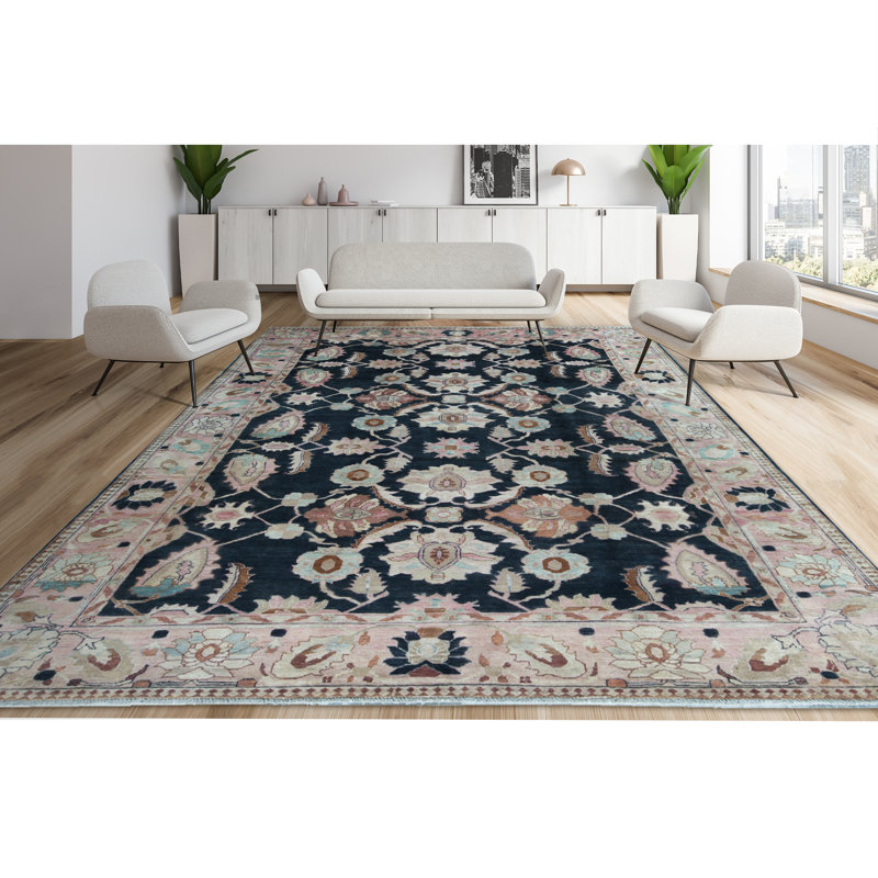Tapis noir et rouge de haute qualité noué à la main