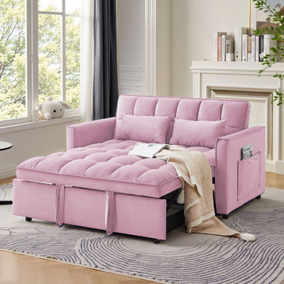 55 Inch 3-in-1 Convertible Sleeper Sofa Bed, Modern Velvet Pull Out Two Seater Couch with Adjustable Backrest & Side Storage Pockets for Living Room Guest Room