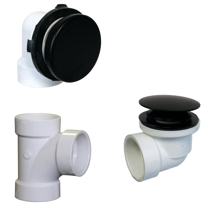 Plumber's Pack Tip-Toe Bathtub Leg Drain Assembly with No-Hole Overflow and Sch. 40 PVC Elbows, Matte Black