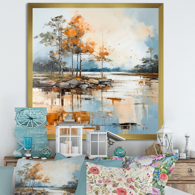 Impression sur toile Lake Smmer Charm, H 36 po x l 36 po x P 1,5 po, Cadre doré simple