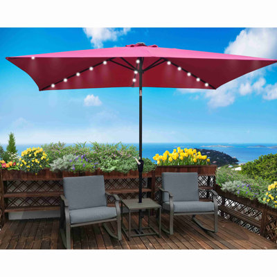 Rectangular Patio Umbrella Solar LED Lighted Outdoor Market Table Waterproof Umbrellas Sunshade With Crank And Push Button Tilt For Garden Deck Backyard Pool Shade Outside Deck Swimming Pool (Without Base)