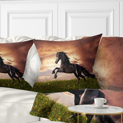 Abstract Friesian Horse Gallop Pillow