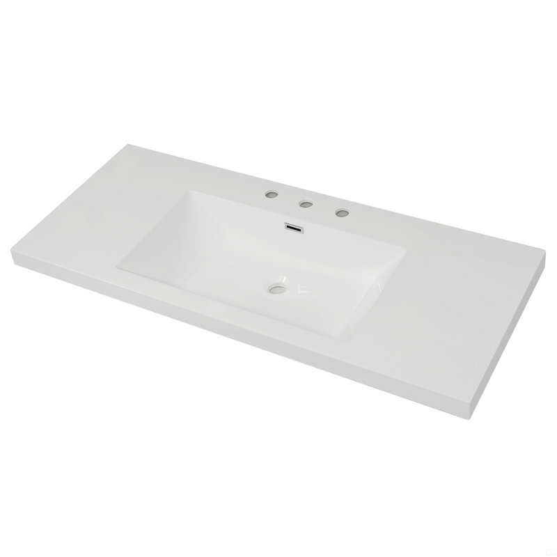 Lavabo de salle de bain 48 po en résine pour meuble-lavabo avec 3 trous de robinet