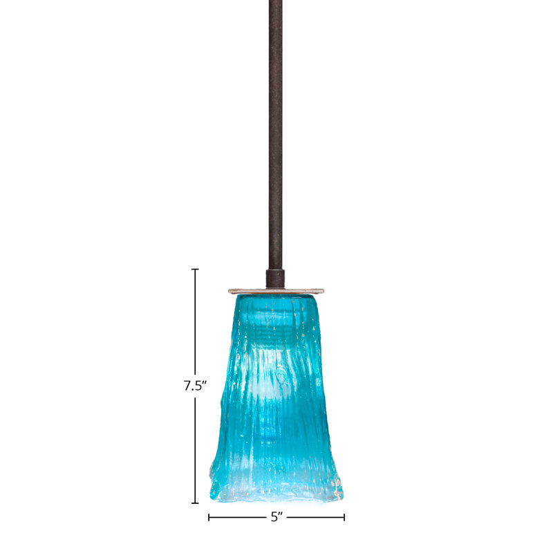 Quattrucci Stem Hung Mini Pendant Shown With 5" Square Crystal Glass, Teal, Dark Granite