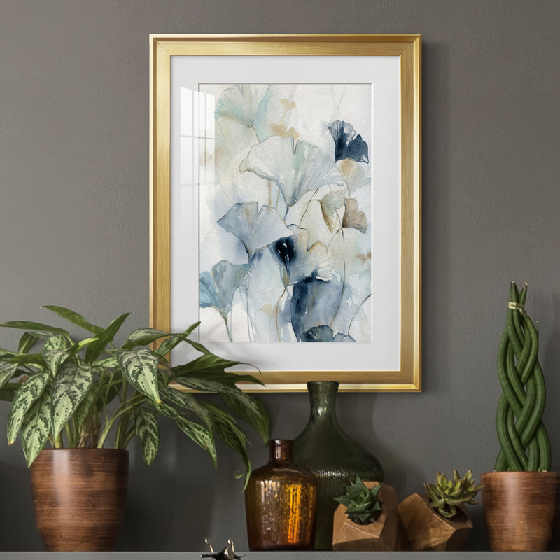 Indigo Ginkgo I - peinture sur toile encadrée, Or, H 18,5 po x l 24,5 po x P 1,5 po