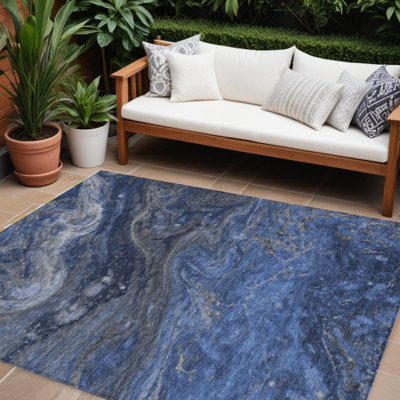 HomeRoots 10' X 14' Denim Blue And Sky Blue Abstract Washable Indoor Outdoor Area Rug