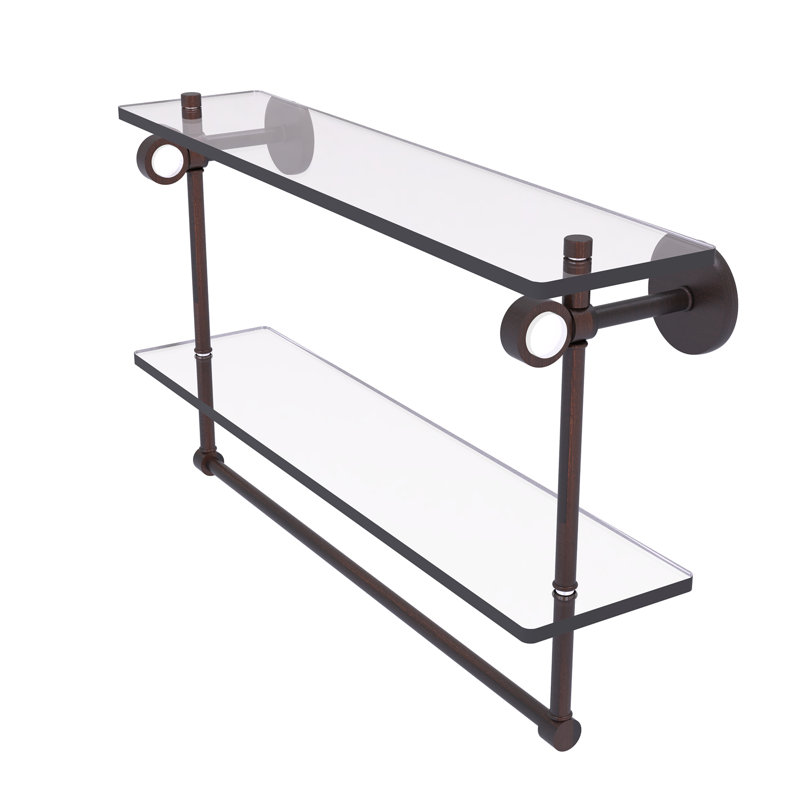 Tablette murale en verre double meuble-lavabo Margolis, H 12,8 po x l 22 po x p 5,6 po, Bronze vénitien