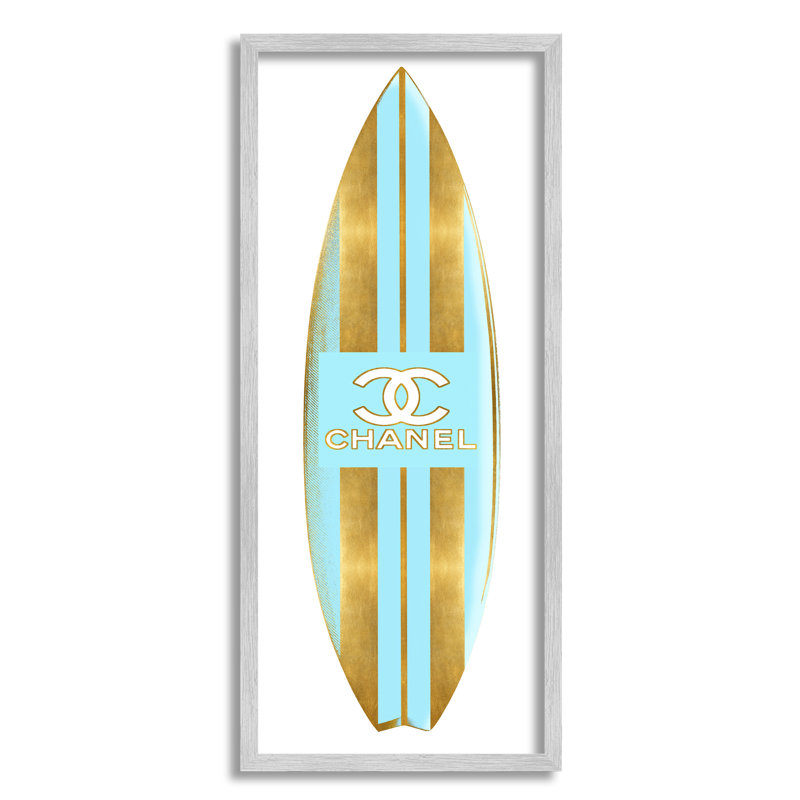 Planche de surf rayée turquoise à motif glamour de Madeline Blake - impression, L 10 po x H 10 po