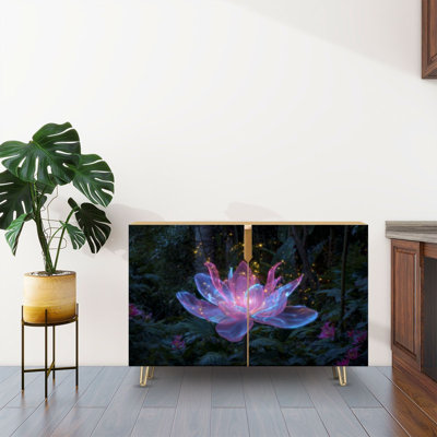 Buffet Buffet avec rangement Glowing Fantasy Lotus Flower Magical Light Vibrant Colors Forest avec 2 portes pour le salon et la cuisine