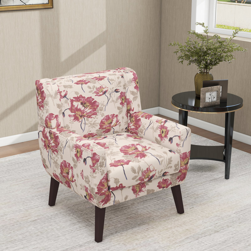 Jaqueze 73.4 Cm Wide Tufted Armchair, White/Pink Linen Blend