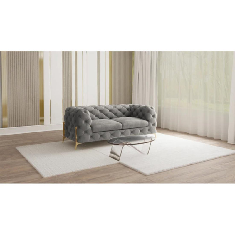 Chesterfield Sofa Atoka with Gold Metal Legs, Grey, 2