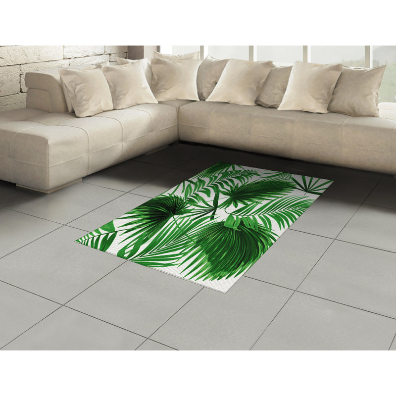 Tapis décoratif à fibres longues haute densité en polyester et coton à motif de feuilles de palmier