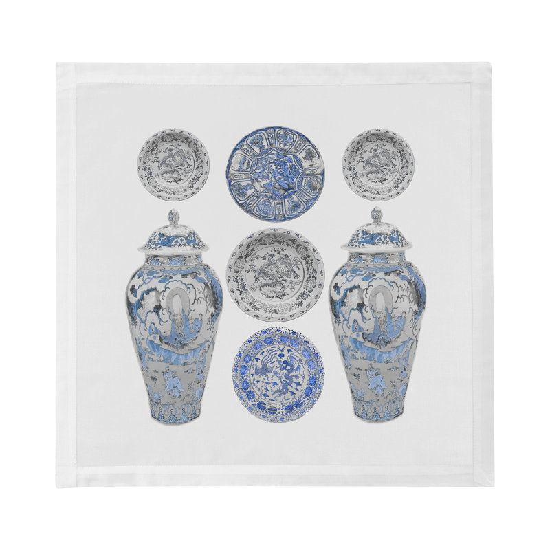 Chinois Ceramic Cotton Sateen Dinner Napkins, Ming Blue