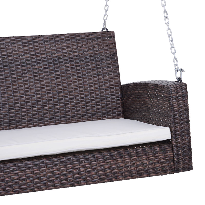 Chaise de balançoire suspendue, capacité de 550 lb, blanc crème, chaise d'extérieur confortable avec coussins pour 2 personnes, banc de jardin tissé à la main