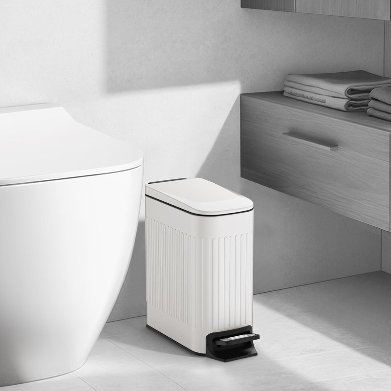 Poubelle de salle de bain mince avec couvercle à fermeture en douceur, Blanc