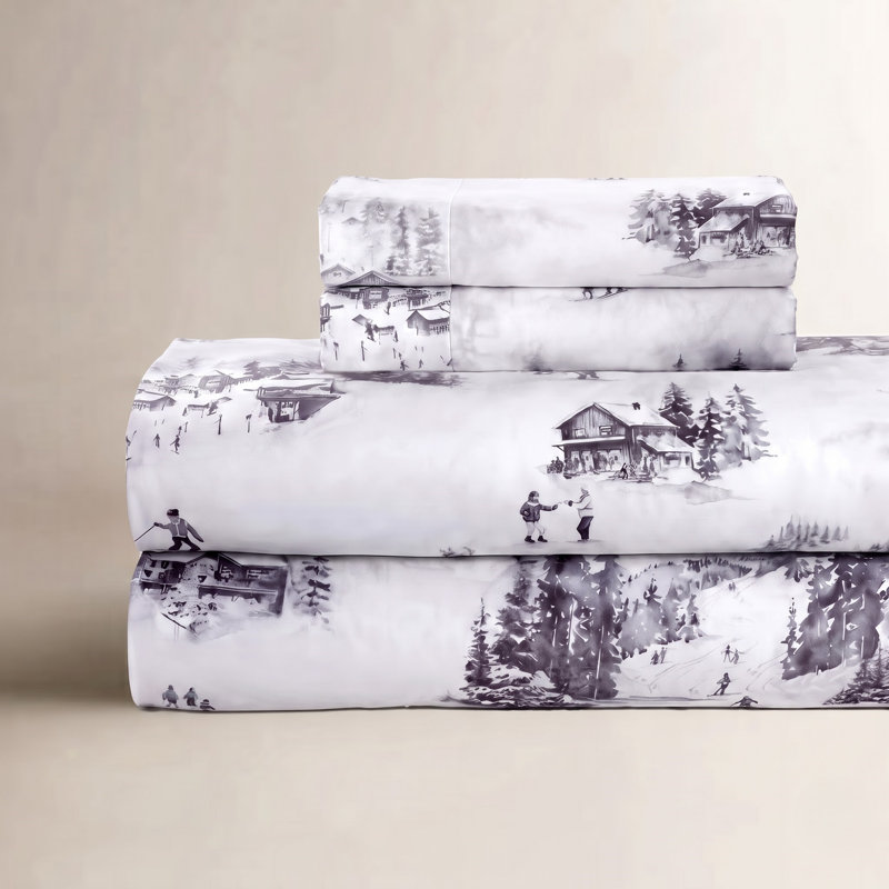 Ensemble de draps Ski Life Toile, Ensemble de draps pour grand lit avec 2 taies d'or