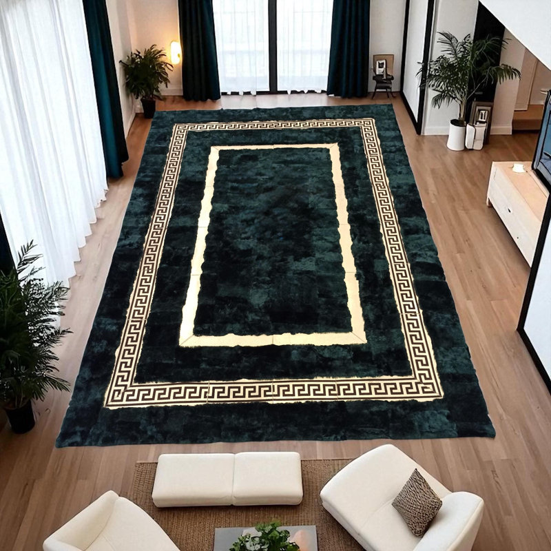 Tapis vert en fourrure de lapin Green Rex, Rectangle 8 pi 10 po x 12 pi