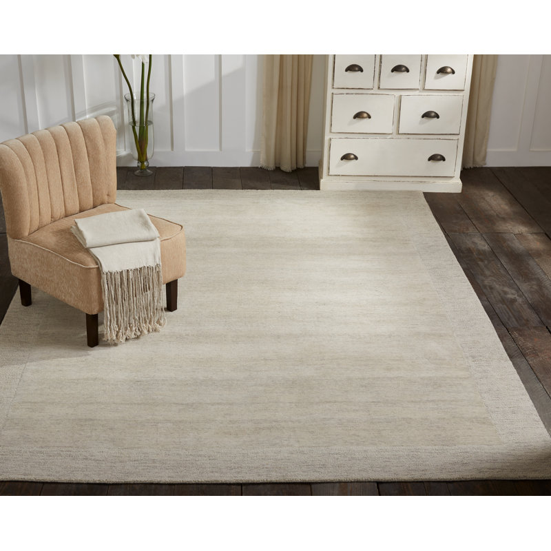 Freeman Wool Area Rug in Ivory/Beige, Rectangle 9'6" x 13'